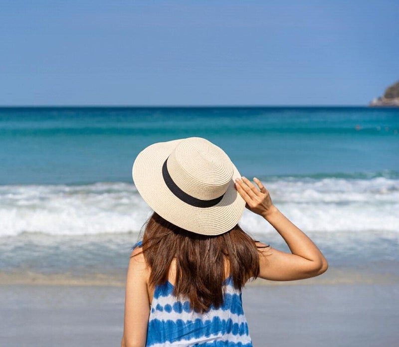 Lanzom Sun Hats for Women Wide Brim Straw Boater Hat Foldable Packable Beach Hat for Summer Fit Size 6 8/7-7 1/4 - Image 5